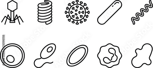 Obraz na plátně Microbiology Microorganism Icon Set Featuring Bacteriophage, Virus, Bacillus Bac