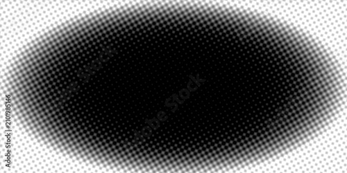 Vintage halftone dot pattern, black and white retro pop art background, distressed comic book texture, oval gradient halftone overlay for graphic design