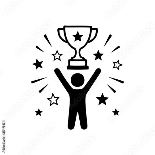 Person winning a trophy. Celebrating success with a cup.
