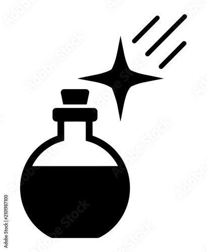 Vector icon of a glass potion bottle with a magical sparkle effect container illustration supernatural