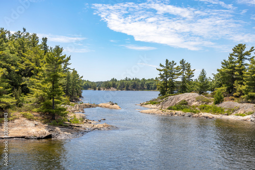 Serene landscape view of the 30,000 Islands from a cruise in Parry Sound, Ontario.