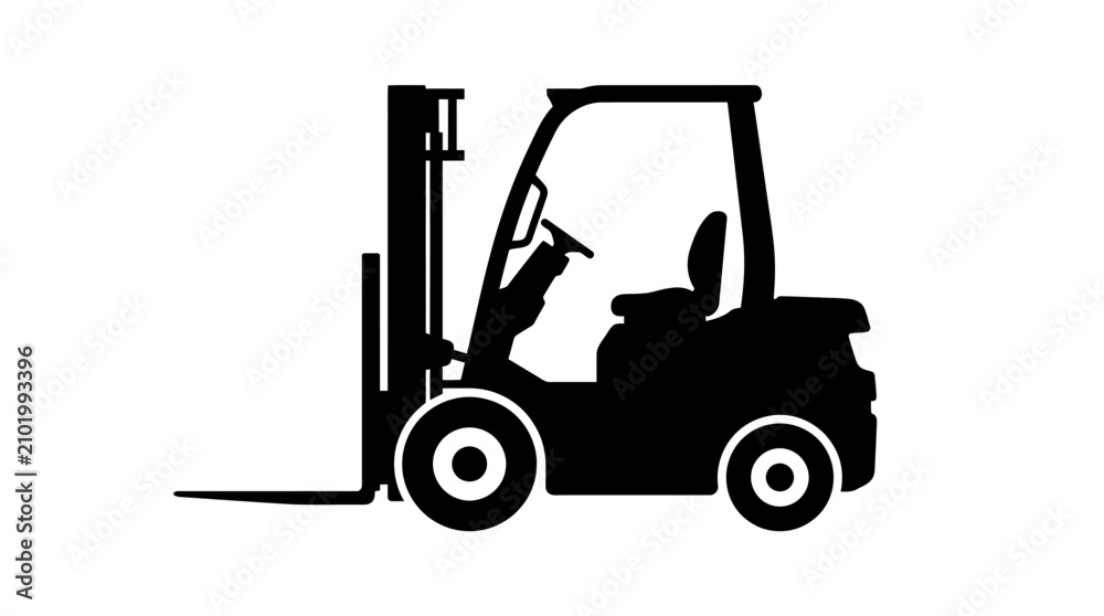 Naklejka premium Forklift Silhouette Against White Background Industrial Vehicle Illustration