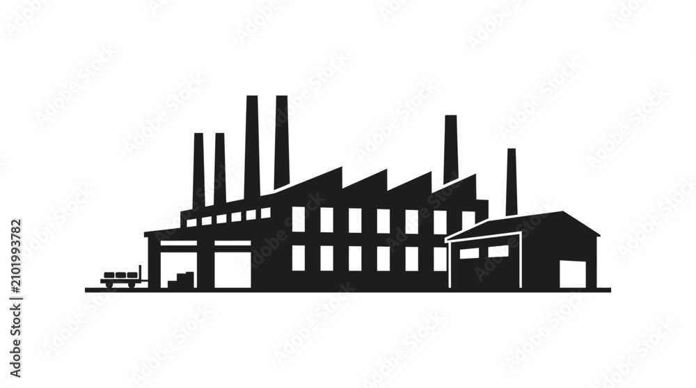 Fototapeta premium Factory Silhouette Against White Background Industrial Complex Illustration