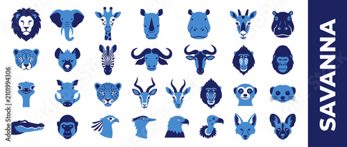 Photography African Savanna Wildlife Icons Set