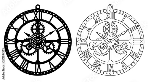 Canvastavla Clockwork mechanism illustration with roman numerals and exposed gears