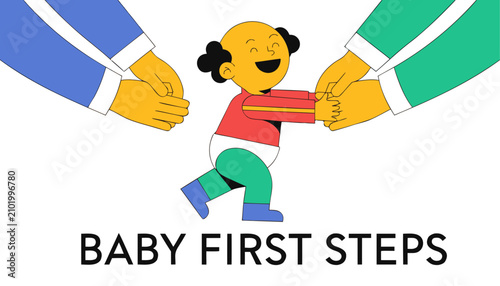 Tableau sur toile Very beautiful realistic vector illustration of a BABY FIRST STEPS featuring a b