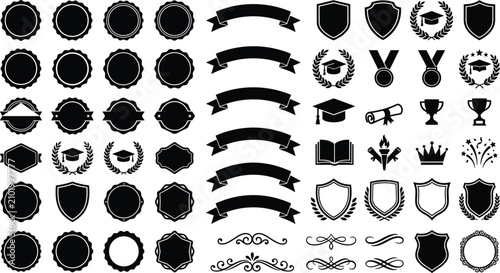 Fotografía Award badge and ribbon icon set vector illustration featuring shield laurel wrea