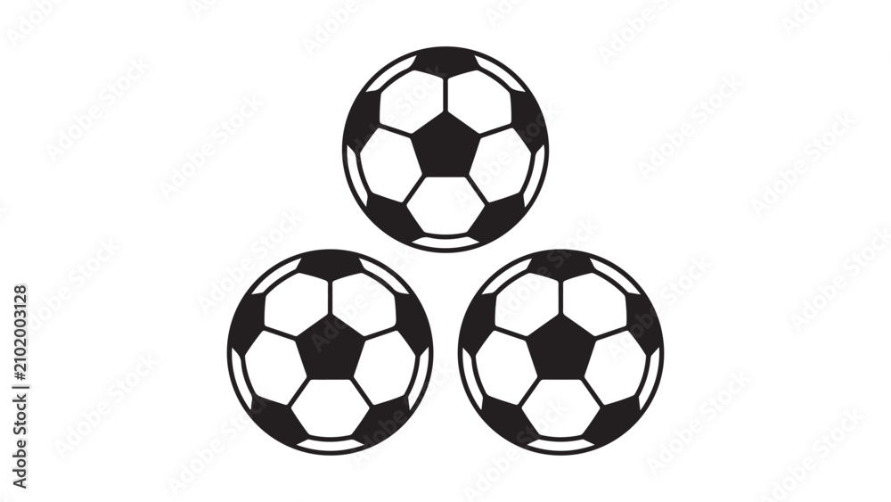 Fototapeta premium Set of Three Soccer Ball Icons Arranged in a Triangular Composition
