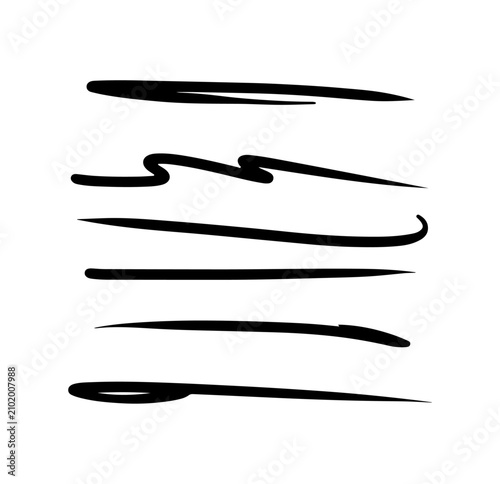 Set of hand-drawn underline brush strokes graphic elements for emphasis and design isolated on white background