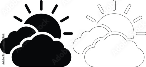 Tableau sur toile Sun and cloud weather icon set in solid and linear style with forecast meteorolo