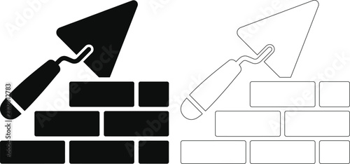 Photos Bricklaying masonry tool with wall illustration construction bricklaying archite