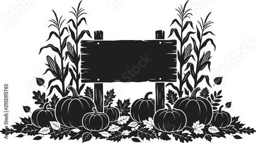 Bild auf Leinwand Halloween Pumpkins with Corn Stalks on on a transparent background