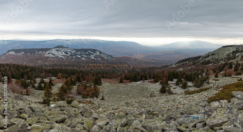 Autumn landscape from the top of the mountain.