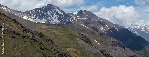 Panorama of a high mountain in the Caucasus. Elbrus