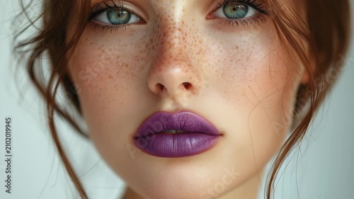 woman with purple lipstick on her lips