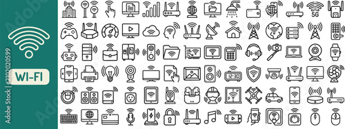 Foto Wireless network outline icon set