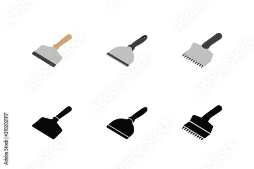 Set of putty knives and scrapers for construction and home renovation work isolated on white background, in flat and, silhouette style