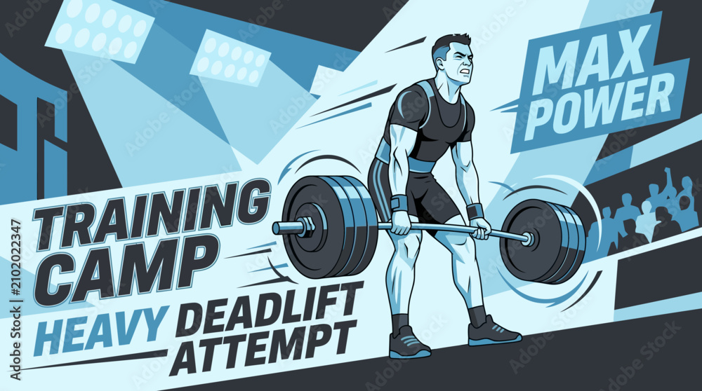 Obraz premium Athlete Demonstrates Max Power In Training Camp Heavy Deadlift Attempt Illustration