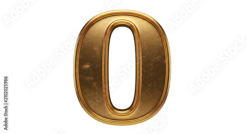 Golden metallic letter O with raised edges and texture transparent background