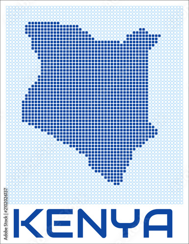 Kenya dot map. Dotted shape of the country. Kenya boundary dots with title. Vector illustration.