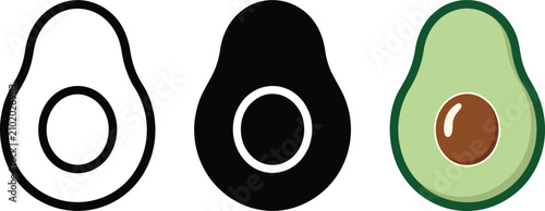 Cuadro en lienzo Avocado halves icons set featuring flat color, and solid black shapes for health