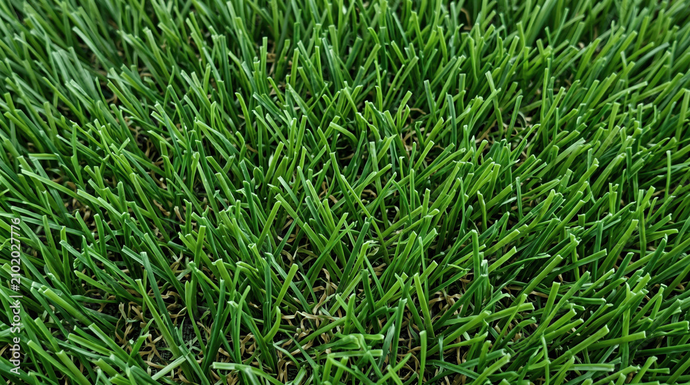 Fototapeta premium Grass blades form a lush carpet of vibrant green texture in this close-up shot.