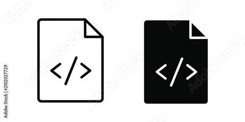Konstfotografi Code Snippet Document Icon with Angle Brackets in White and Black Isolated on Wh