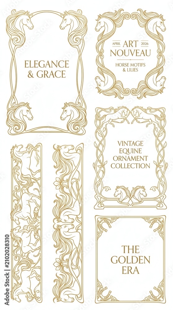 Fototapeta premium Elegant vintage designs showcase classic equine motifs perfect for fine print and sophisticated decor applications