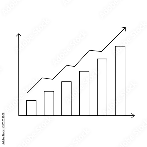 business graph with arrow vector outline style design