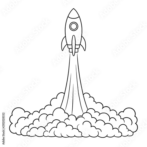 rocket in space vector outline style design