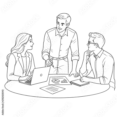 business people meeting vector outline style design