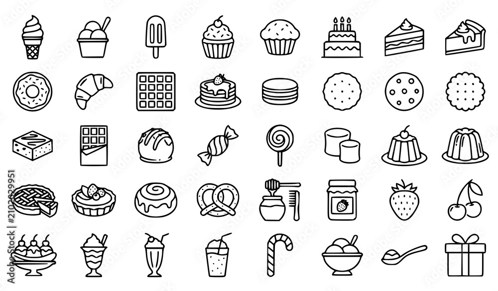 Fototapeta premium Dessert Line Icon Set Editable Stroke Bakery And Sweet Vector Collection