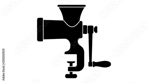 Fotografía Manual meat grinder silhouette on a white background