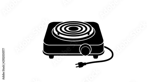 Electric Cooktop Silhouette With Control Knob And Cord On White