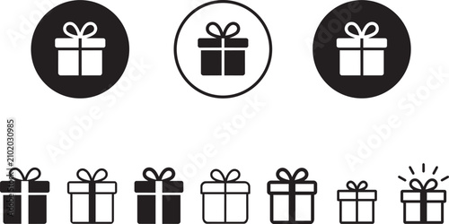 Set of gift box icons with different styles and expressions