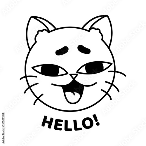 Hello Cat Sticker | Cute Funny Greeting Cartoon Cat T-Shirt Design