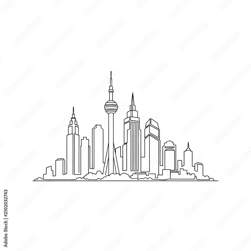 Obraz premium Continuous single line drawing of Toronto city skyline.