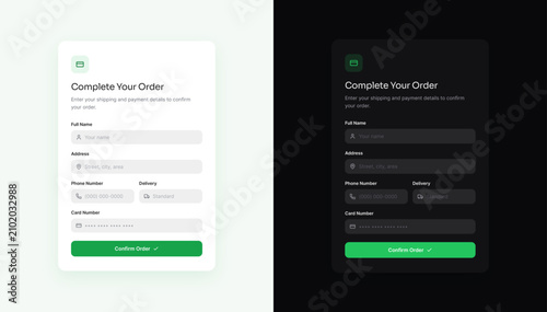 Modern Checkout Form UI Kit Editable Vector with Light and Dark Mode Payment Interface