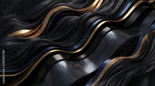 Luxury Abstract Black and Gold Metallic Flowing Waves Background Design