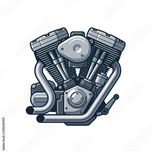 Minimalist motorcycle engine motor flat design.