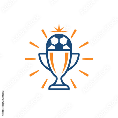 Minimal soccer trophy icon with rays of light.