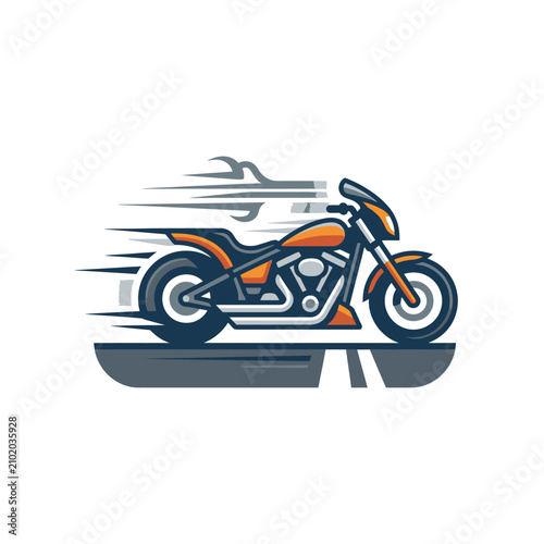 Modern cruiser motorcycle profile illustration on road.