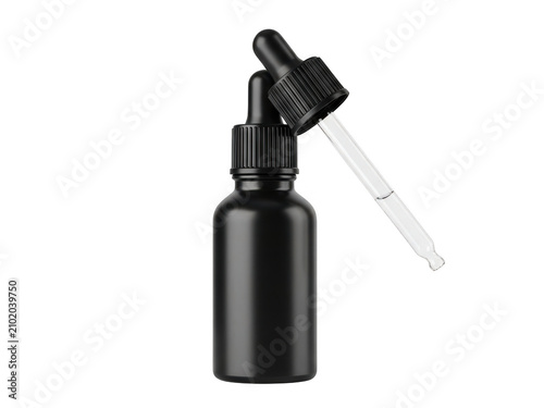 Black spray bottle with dropper cap