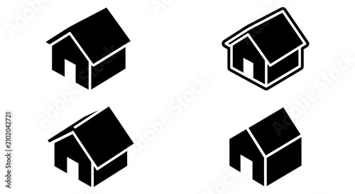 Isometric house silhouettes on a white background simple graphic design