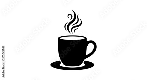 Foto Black Silhouette Of Coffee Cup And Steam On White Background