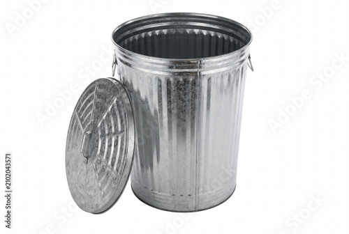 Obraz na płótnie Galvanized Metal Trash Can with Open Lid
