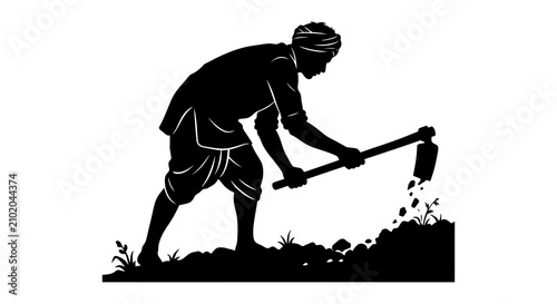 Photos Farmer with sickle silhouette against a white background