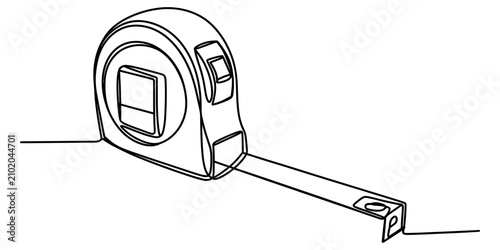Cuadro en lienzo Black and white line drawing of a retractable measuring tape tool for constructi