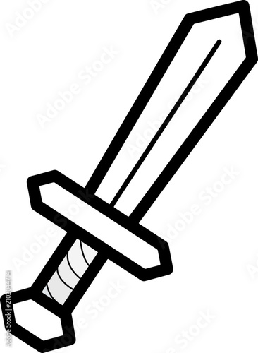 Minimalist bold outline sword vector illustration, medieval fantasy weapon icon for gaming and RPG design, simple black and white sword clipart isolated on white background