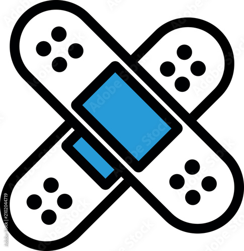 Crossed Adhesive Bandage Vector Illustration for Medical First Aid and Healthcare Design, Flat Line Art Icon of Band-Aid for Injury Treatment and Healing Concepts